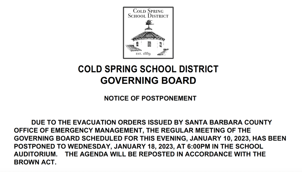 Notice of Meeting Postponement